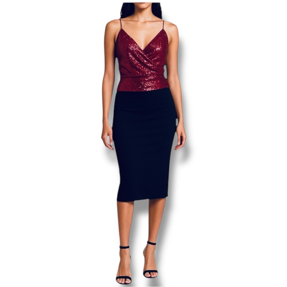 Altar’d State Burgundy Sequin V Neck Sleeveless Cami Holiday Party Top Womens S